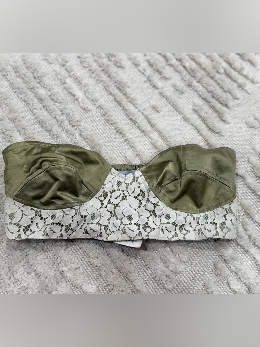Olive Green Lace-Trim Strapless Crop Top